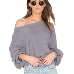 Free People Found My Friend Sweatshirt Large Grey Boucle Knit Balloon Sleeve New